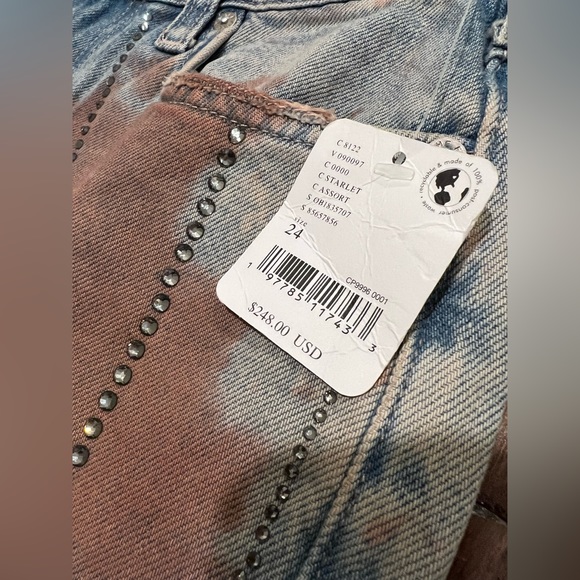 Free people Aurora Mid Rise Straight Jeans size 24 $248- Swarovski Crystals!! - Picture 16 of 16